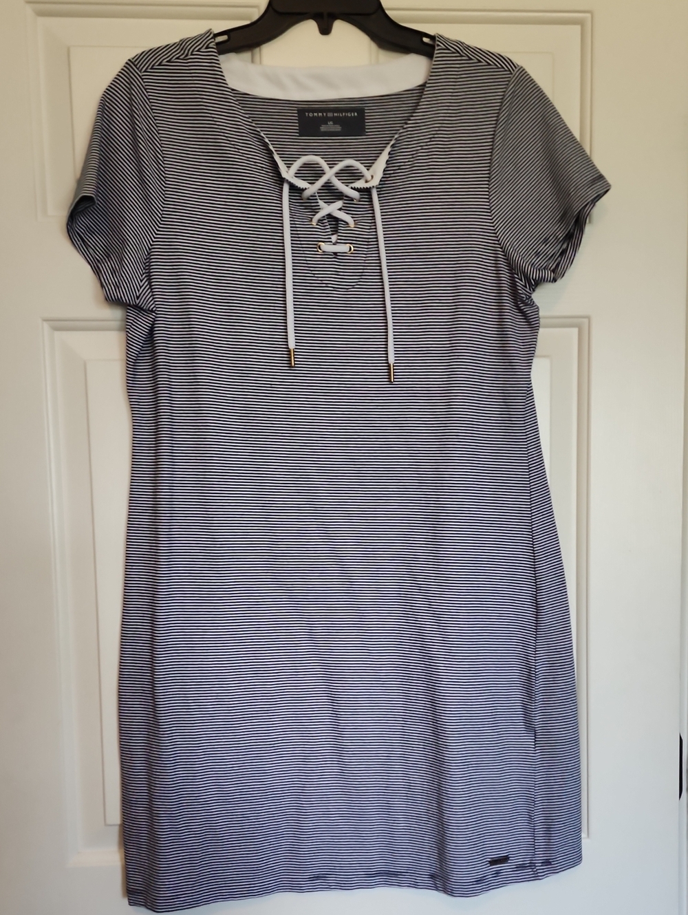 Tommy Hilfiger Navy & White Striped Lace-Up Tee Dress